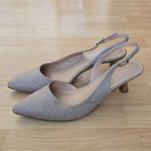 mysoft Glitter Beige Pumps Slingback Kitten Heels Pump Wedding Shoes Size 9